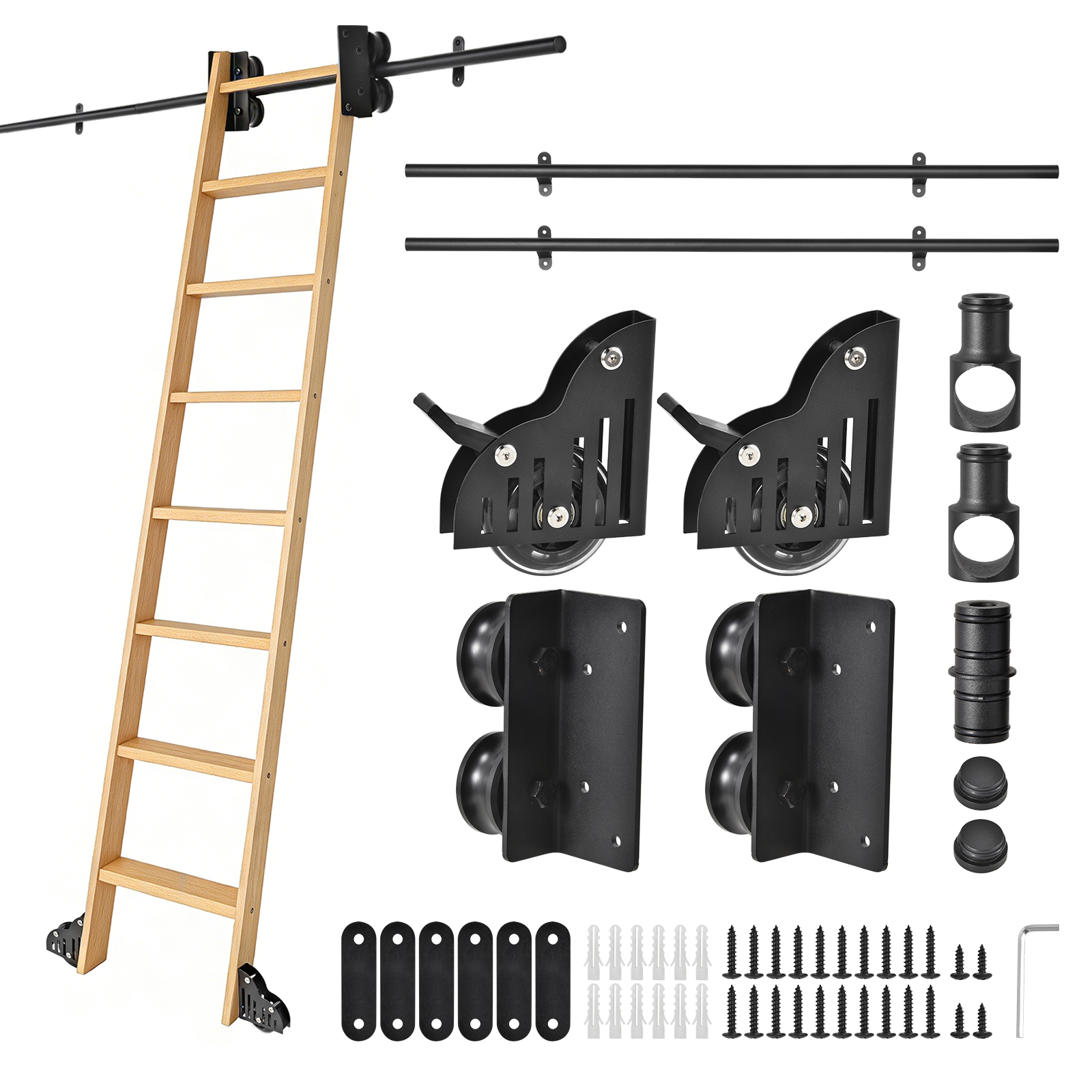 Woodworking Lofts - Rolling Library Ladder Hardware Kit, Straight