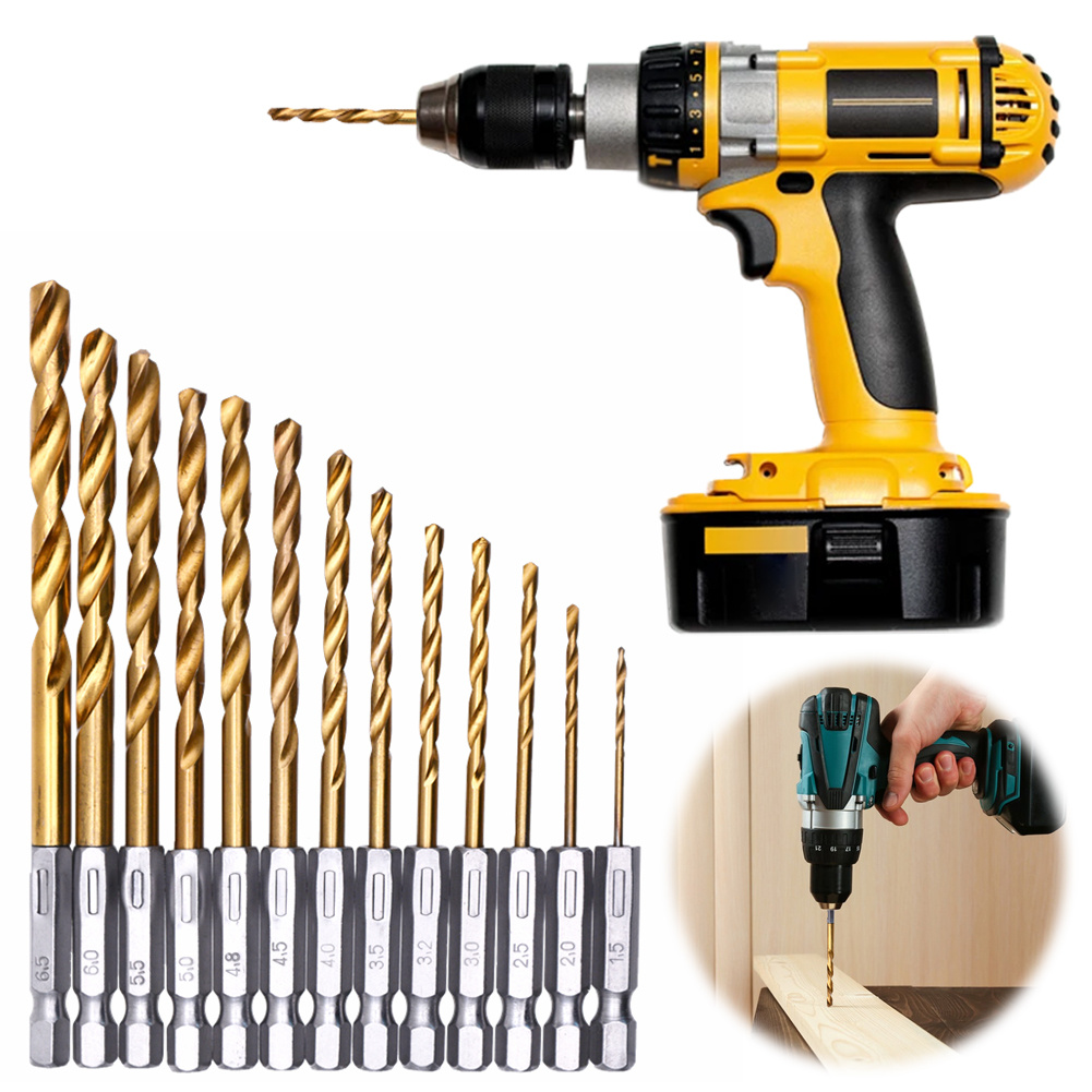 Woodworking Drill Bits - 13pcs Titanium Coated Twist Drill Bit