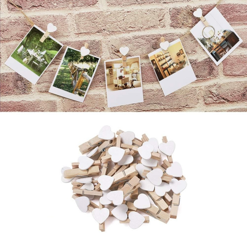 50pcs White Heart Clothespins  - Woodworking Z Clips avis et prix