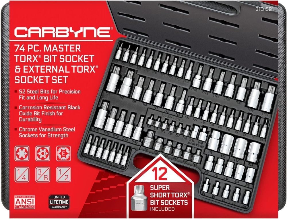 74-Piece Torx Bit & E-Torx Soc - Woodworking Drill Bits avis et prix