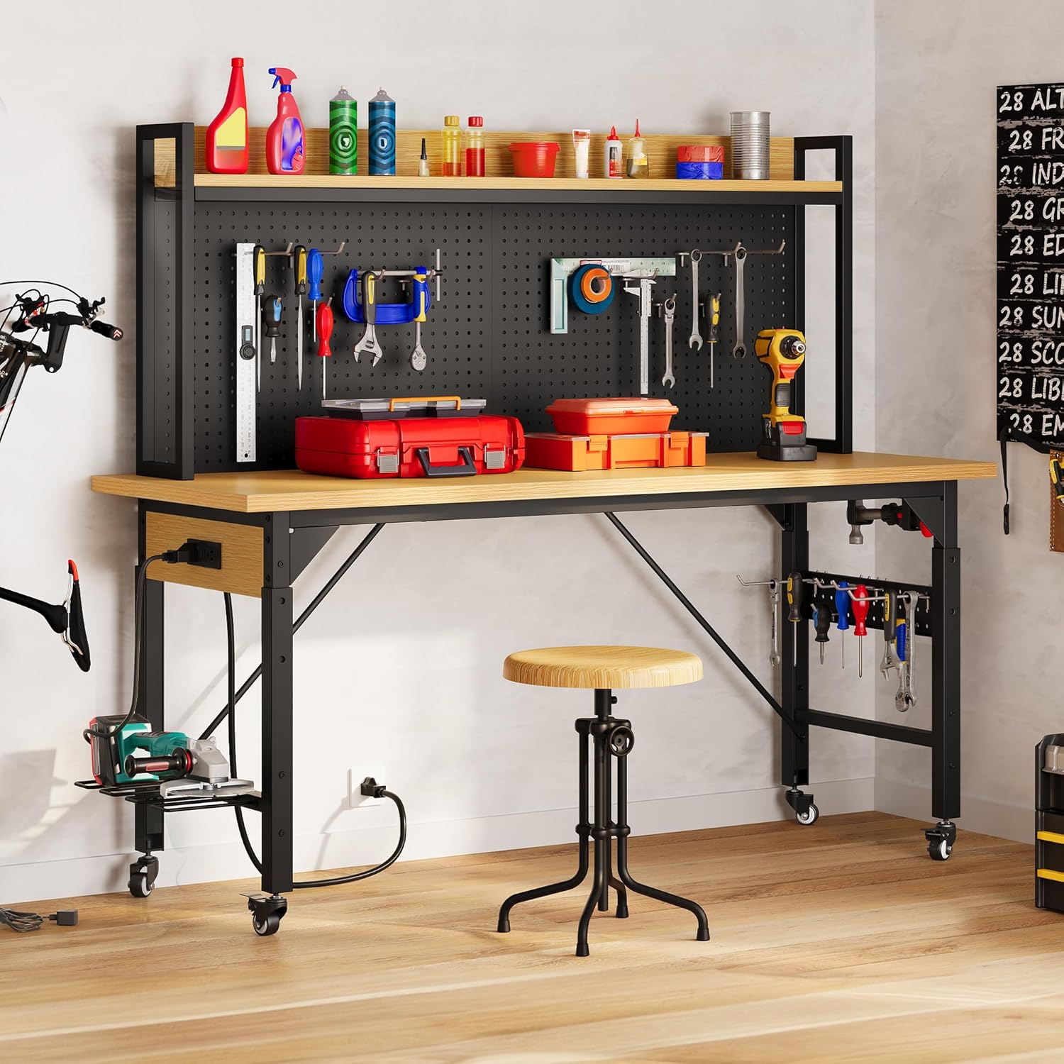 Work Bench With Wheels Pegboar - Woodworking Garage avis et prix