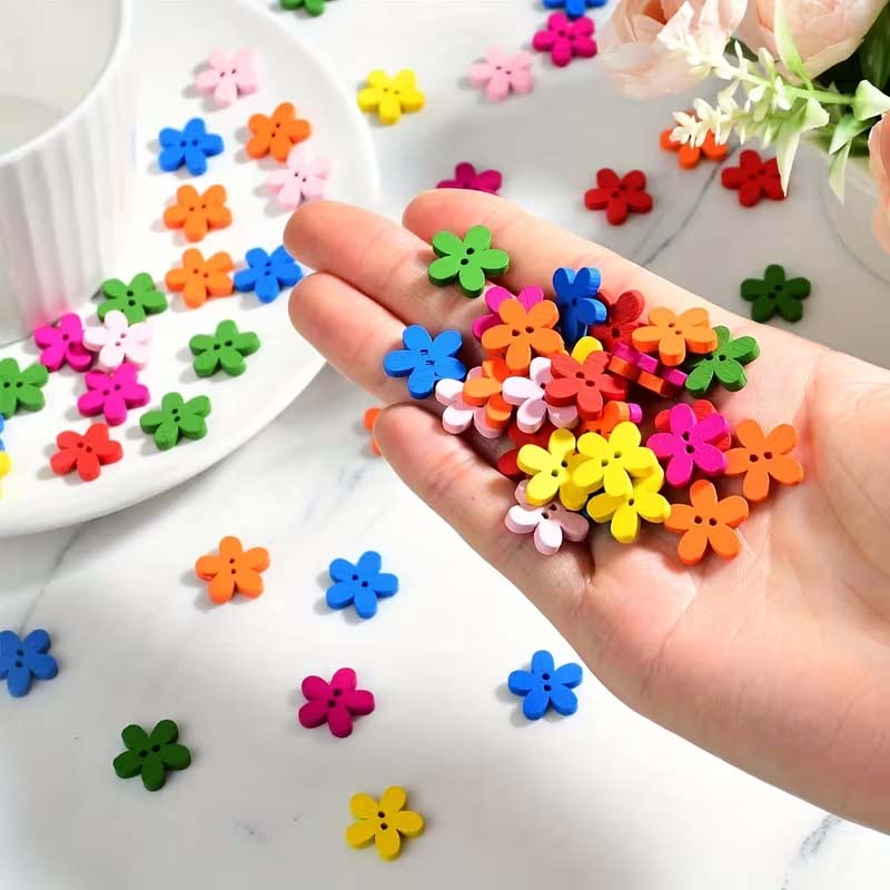 50/100PCS Flower wooden button - Woodworking Z Clips avis et prix